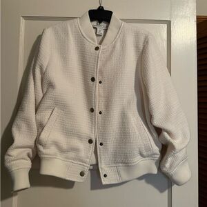 Rachel Zoe off-white bomber jacket with stretch on sleeves and waist, size L